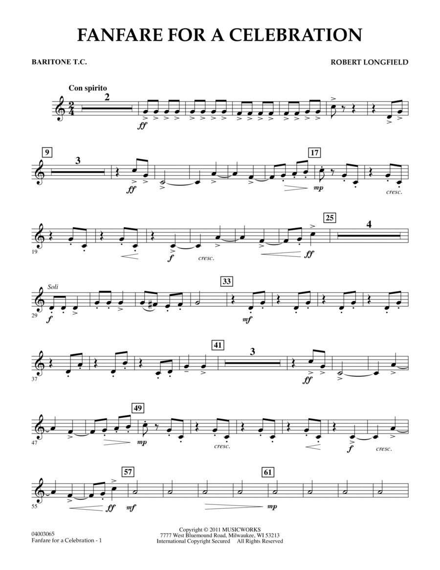 Fanfare For A Celebration - Baritone T.C. Concert Band scores gallery preview page 1