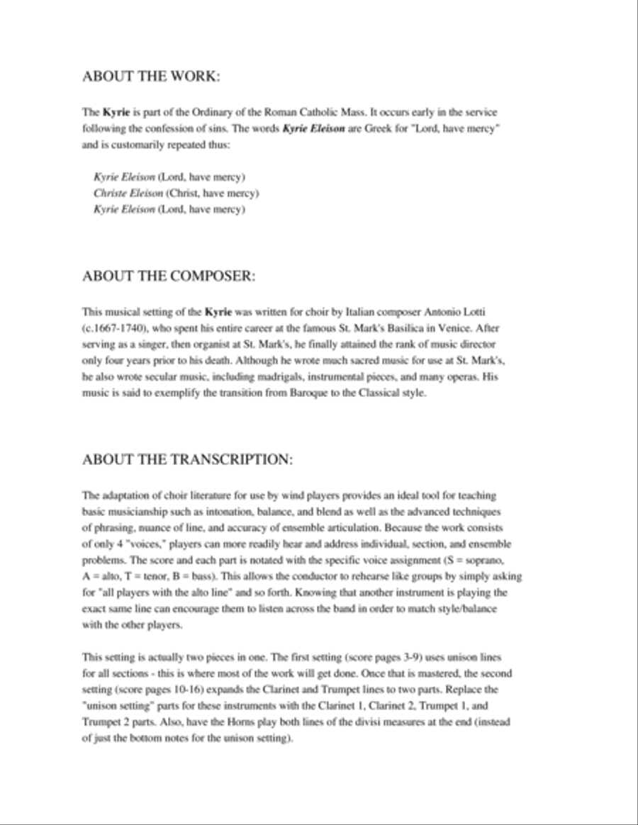 KYRIE ELEISON (concert band, medium easy, score, parts & license to copy) Concert Band scores gallery preview page 3