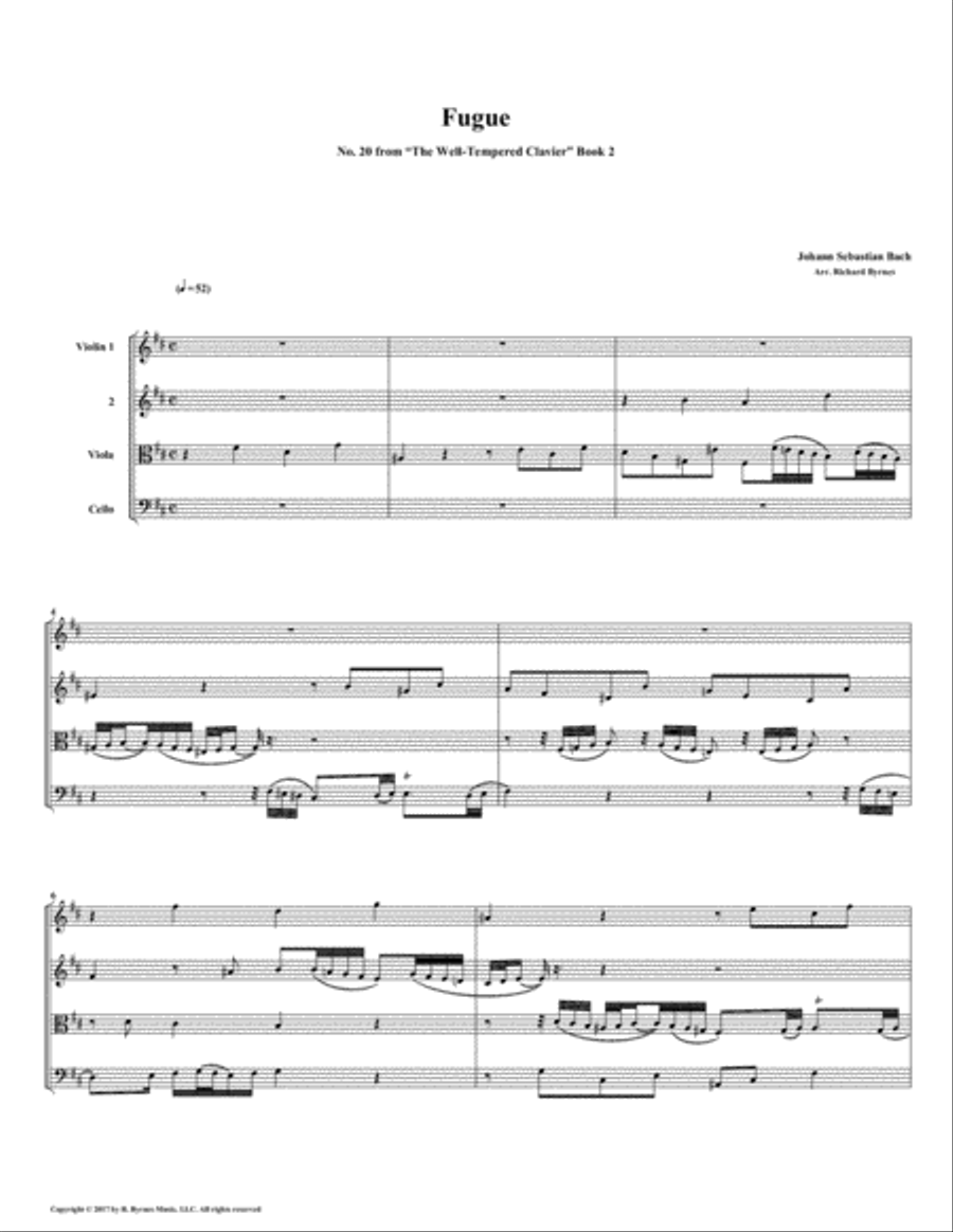 Fugue 20 from Well-Tempered Clavier, Book 2 (String Quartet) String Quartet scores gallery preview page 1