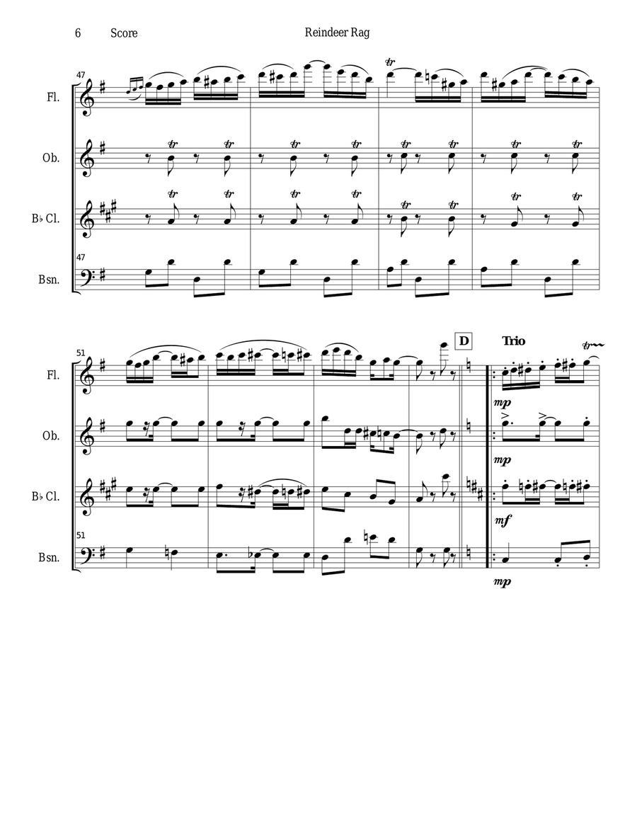 Reindeer Rag by Joseph Lamb for Woodwind Quartet Woodwind Quartet scores gallery preview page 6