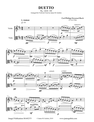 Book cover for CPE Bach: Duetto Wq. 140 for Violin & Viola
