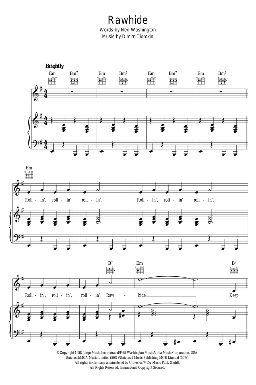Rawhide Piano, Vocal, Guitar scores gallery preview page 1