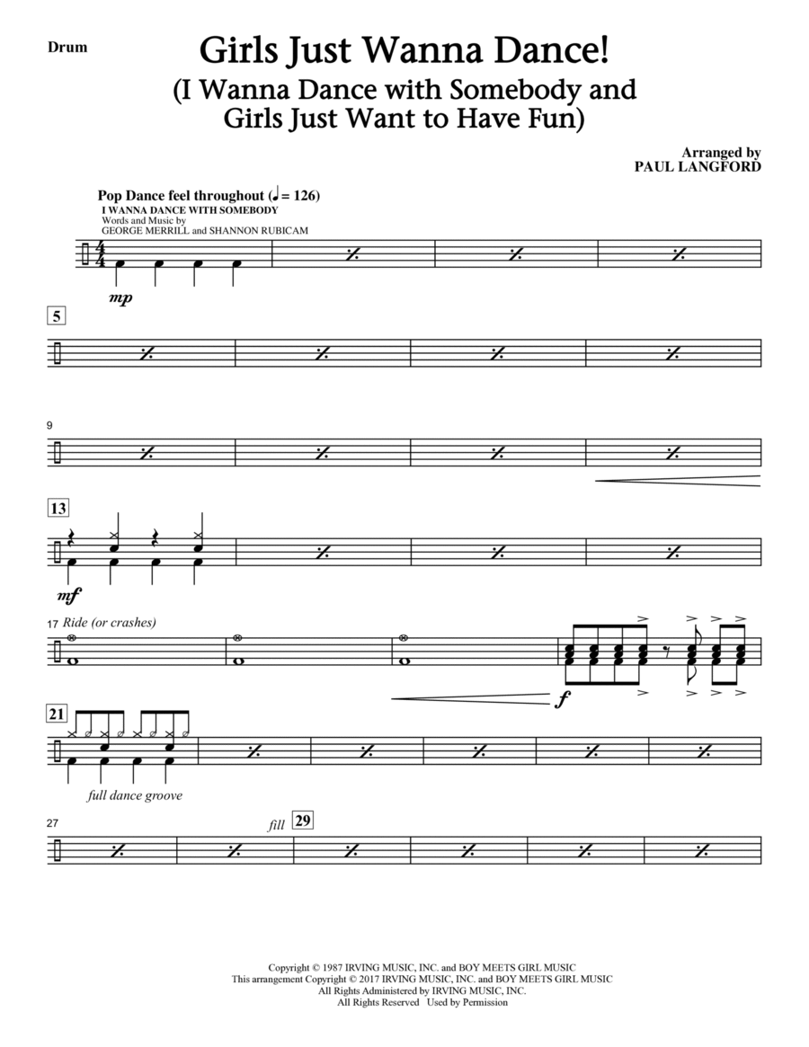 Girls Just Wanna Dance! (I Wanna Dance With Somebody And Girls Just Want To Have Fun) - Drums Choir scores gallery preview page 1