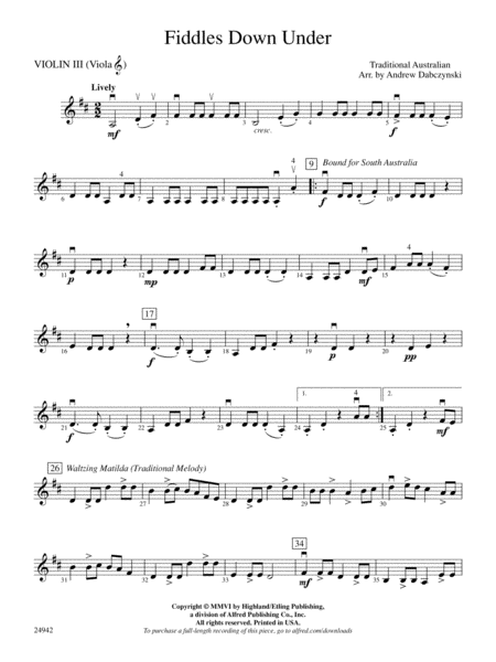 Fiddles Down Under: 3rd Violin (Viola [TC])