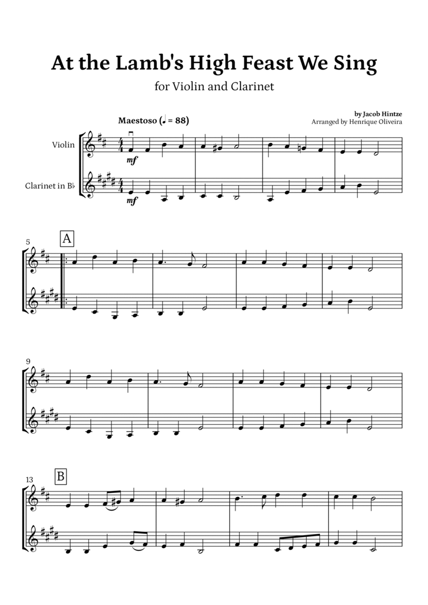 At the Lamb's High Feast We Sing (Violin and Clarinet) - Easter Hymn image number null