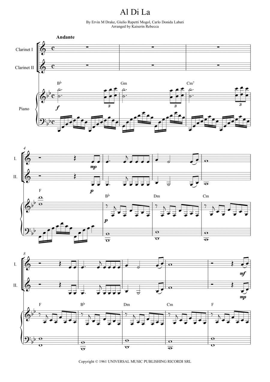 Al Di La' (drake's English Version) Woodwind Duet scores gallery preview page 1