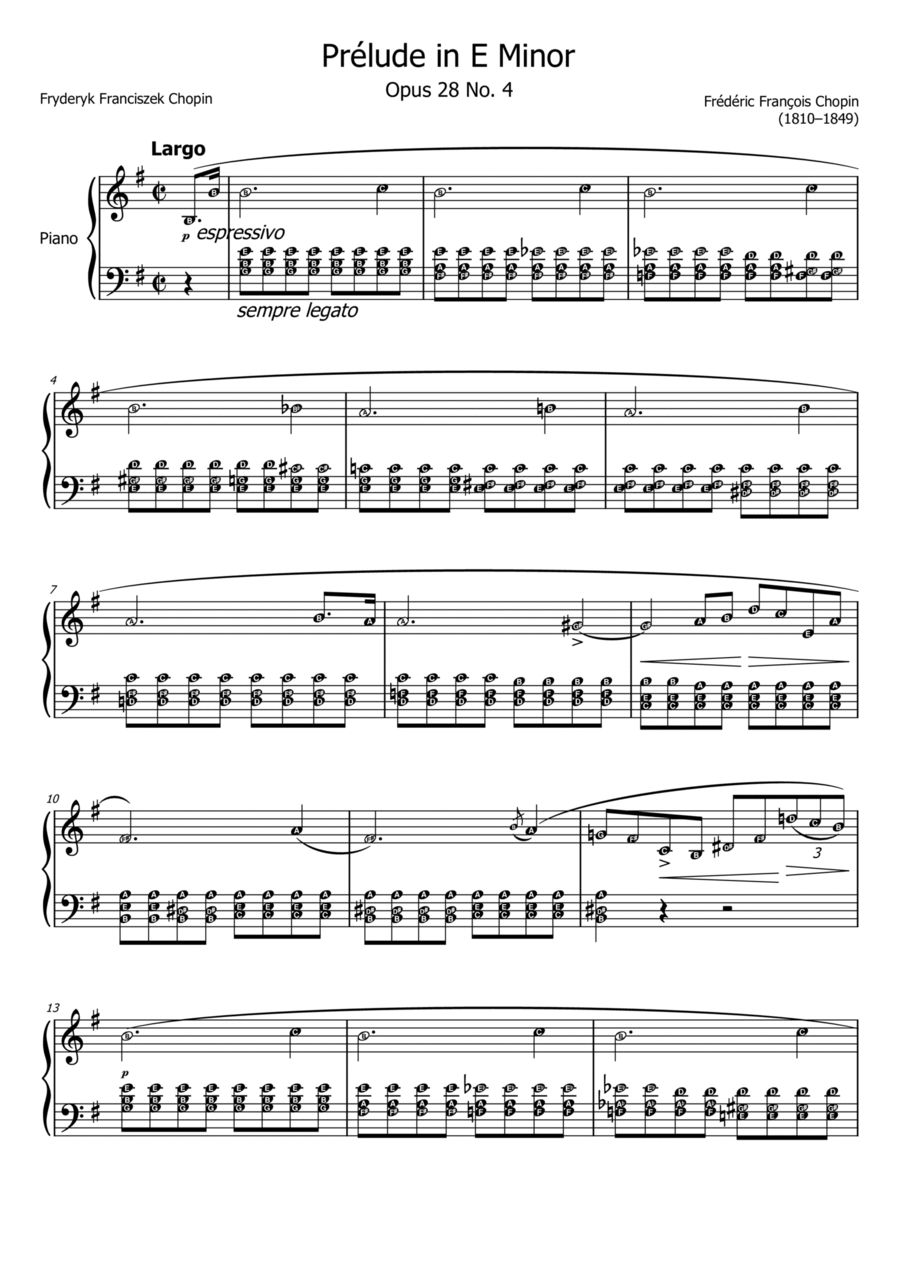 Prelude in E minor (Op. 28 no. 4) CHOPIN | Piano Solo Grade 5 Piano Method scores gallery preview page 1