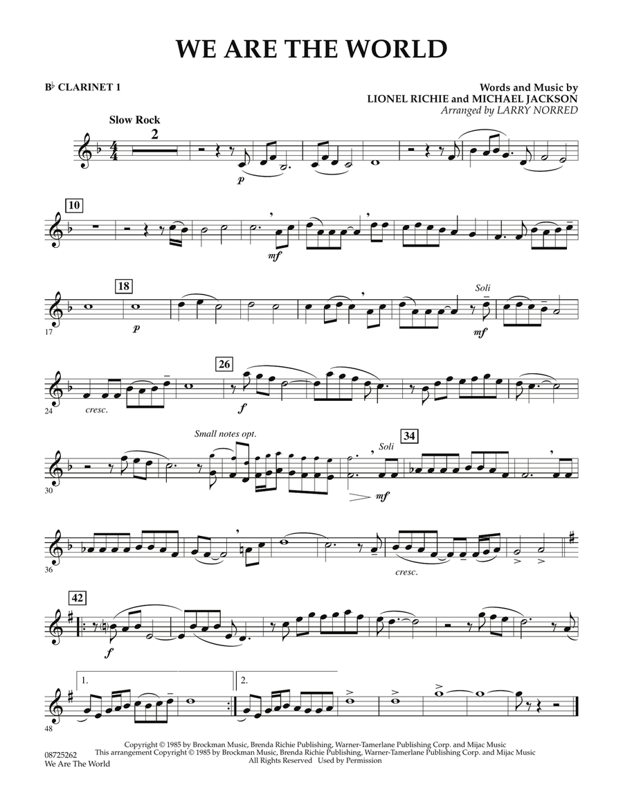 We Are The World - Bb Clarinet 1 Concert Band scores gallery preview page 1