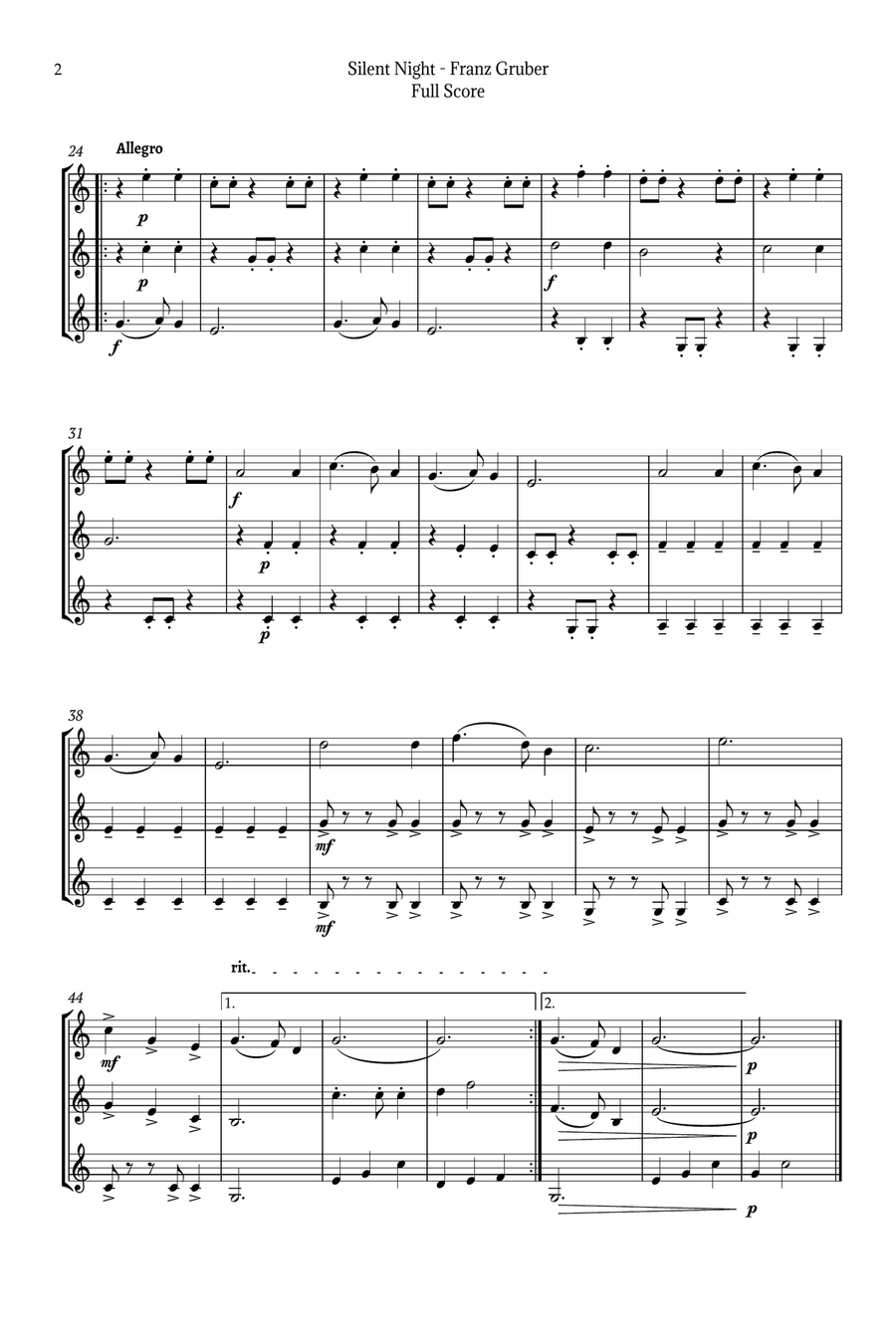 Silent Night for Violin Trio String Trio scores gallery preview page 2