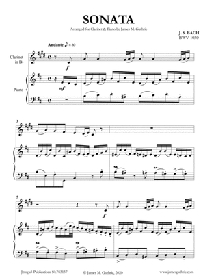 Book cover for BACH: Sonata BWV 1030 for Clarinet & Piano