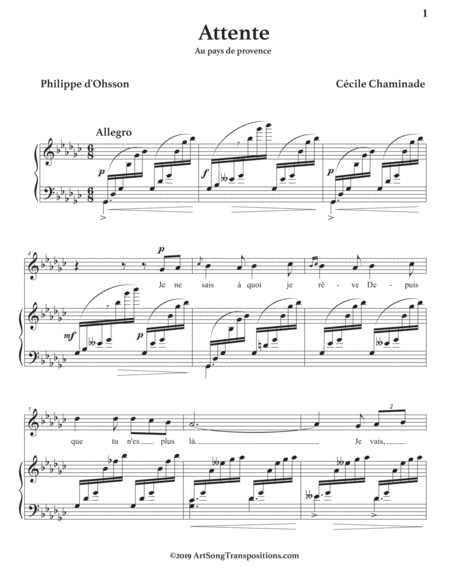 CHAMINADE: Attente (transposed to G-flat major)