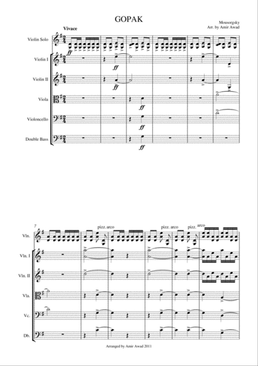 Moussorgsky : Gopak for violin and string Orchestra String Orchestra scores gallery preview page 1