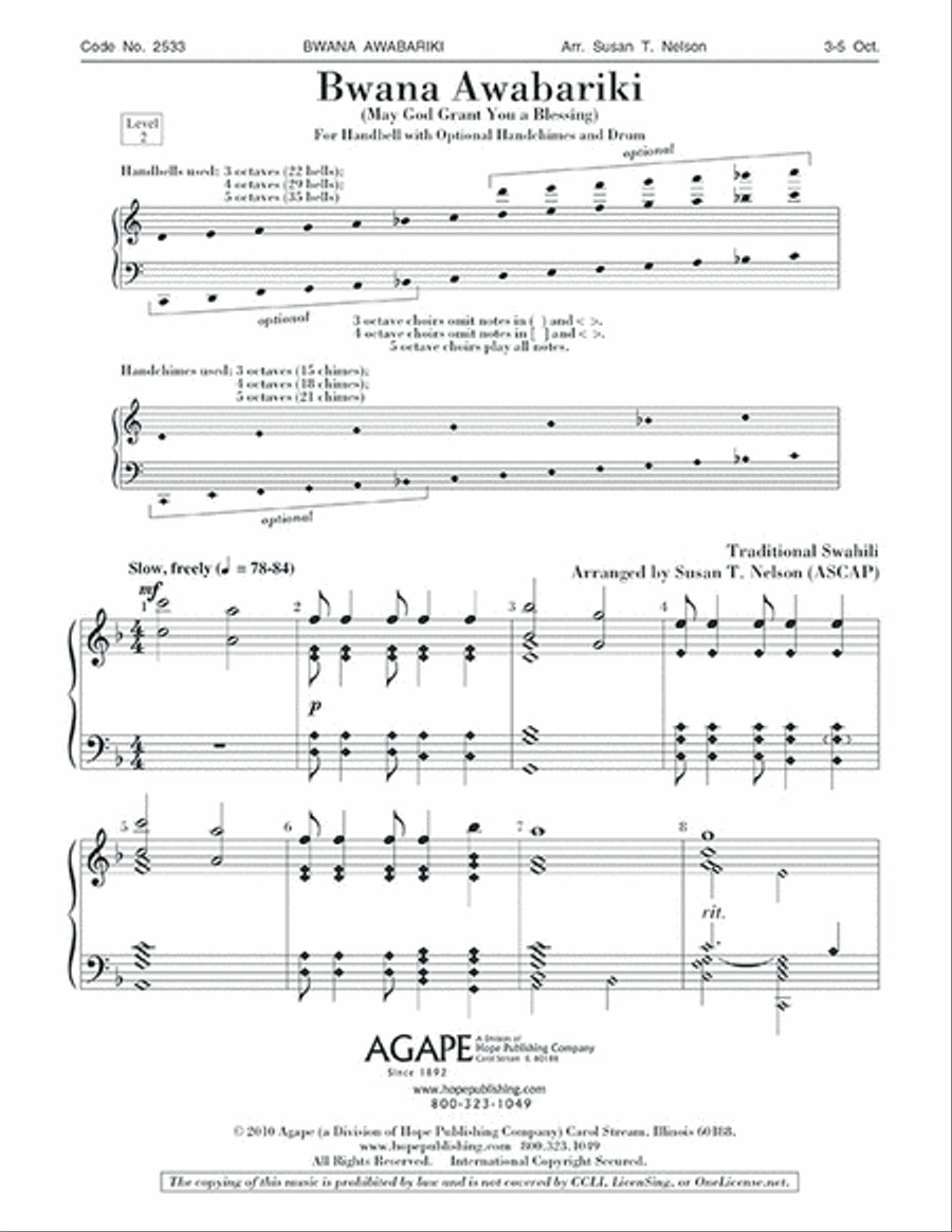 Bwana Awabariki (May God Grant You a Blessing) 5-Octaves scores gallery preview page 1