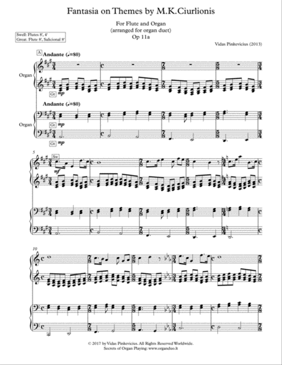 Fantasia on the Themes by M.K. Ciurlionis, Op. 11a (2013) Organ Solo scores gallery preview page 1