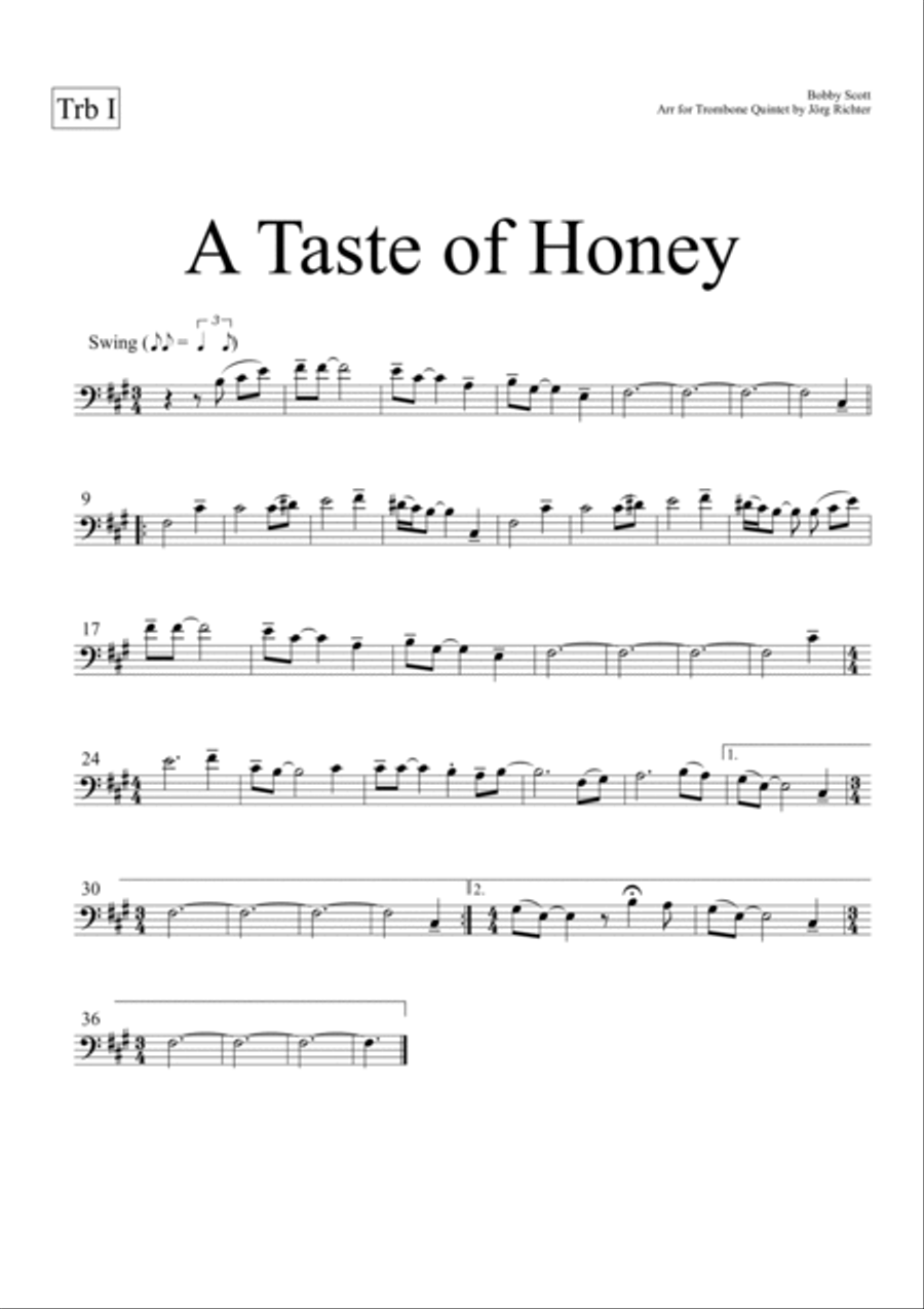 A Taste Of Honey Brass Quintet scores gallery preview page 4