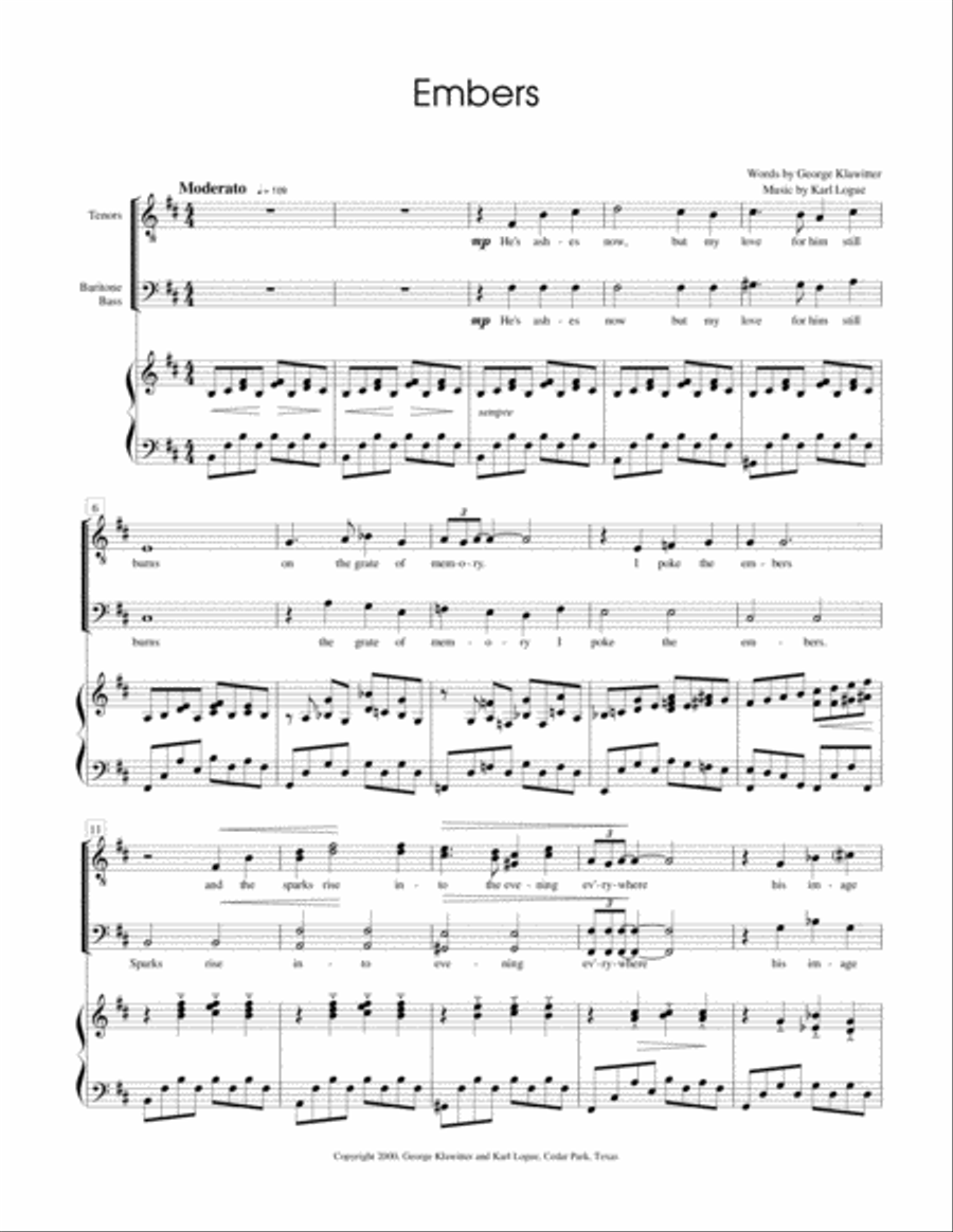 Embers (Piano Reduction) TTBB scores gallery preview page 1