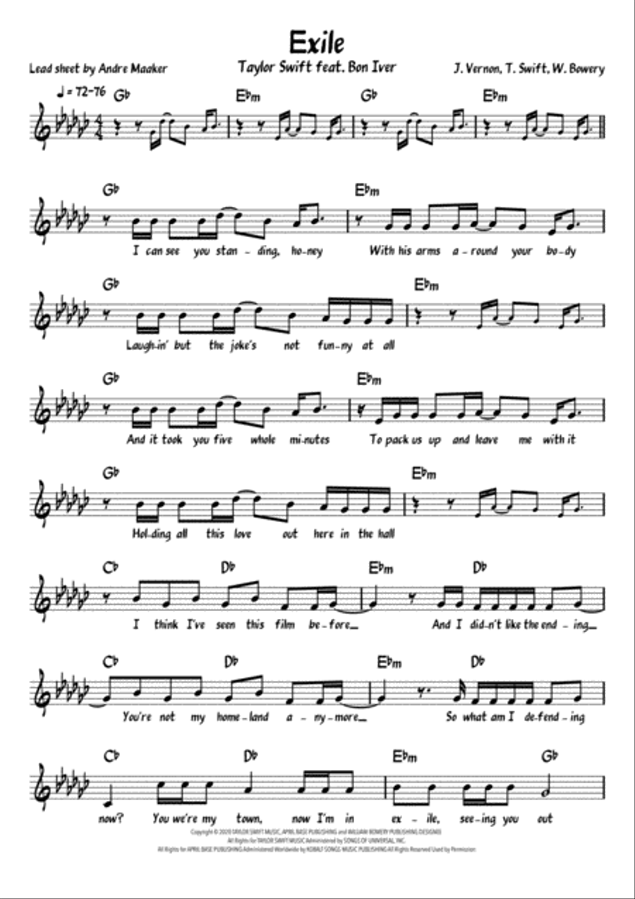 Exile Piano scores gallery preview page 1