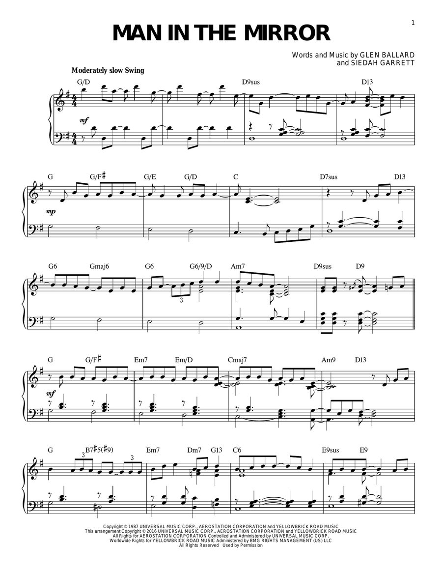 Man In The Mirror [Jazz version] (arr. Brent Edstrom) Piano Solo scores gallery preview page 1