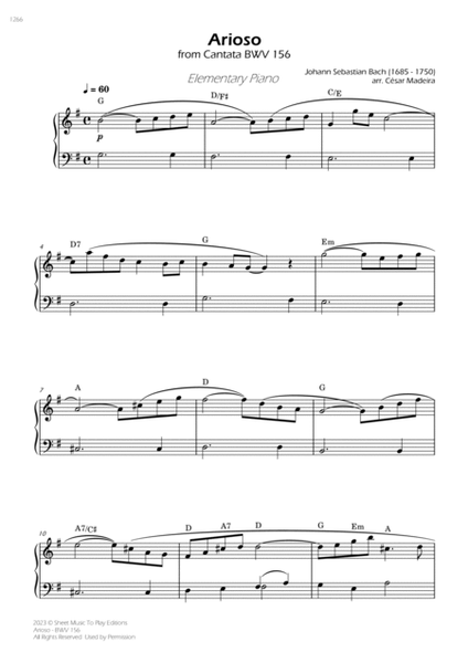 Arioso (BWV 156) - Very Easy Piano - W/Chords (Full Score) image number null
