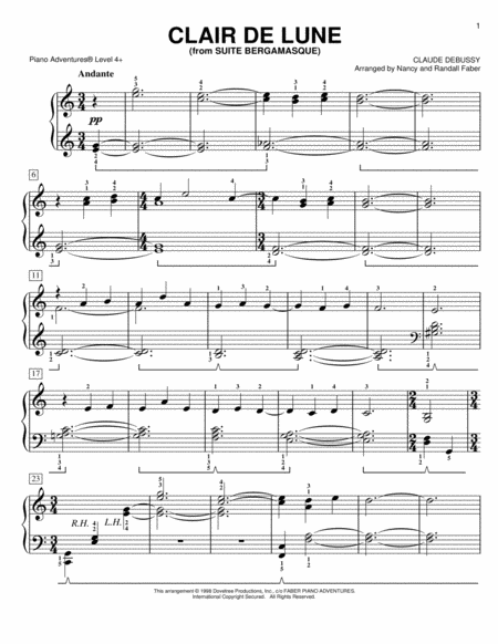 Claire de Lune by Claude Debussy Piano Method - Digital Sheet Music