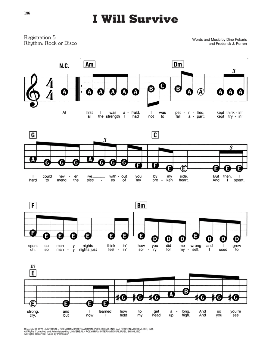 I Will Survive Electronic Keyboard scores gallery preview page 1