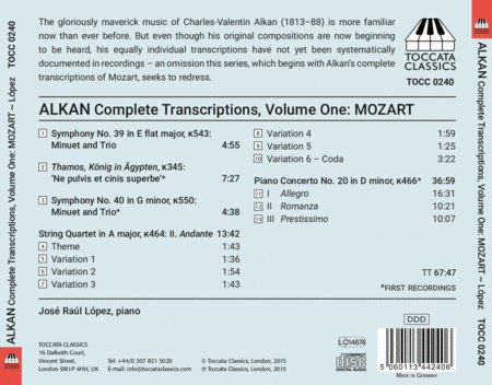 Charles-Valentin Alkan: the Complete Transcriptions Mozart, Vol. 1