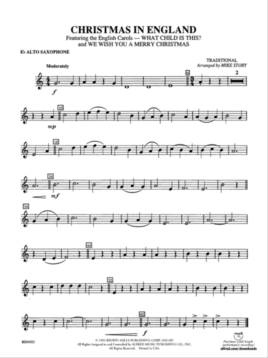 Christmas in England: E-flat Alto Saxophone Concert Band scores gallery preview page 1
