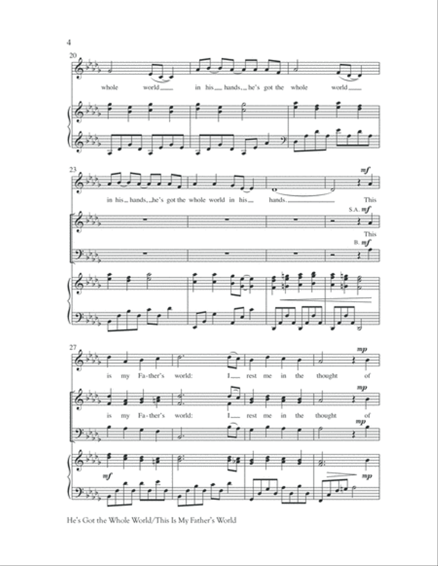 He's Got the Whole World with This Is My Father's World He's Got the Whole World with This Is My Father's World Unison Choir scores gallery preview page 5