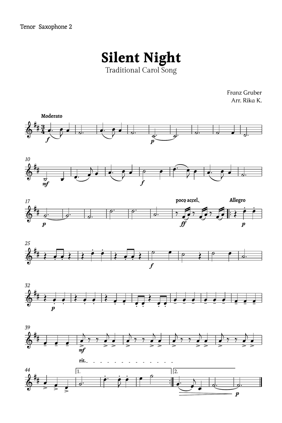 Slient Night for Tenor Sax Trio Woodwind Trio scores gallery preview page 4