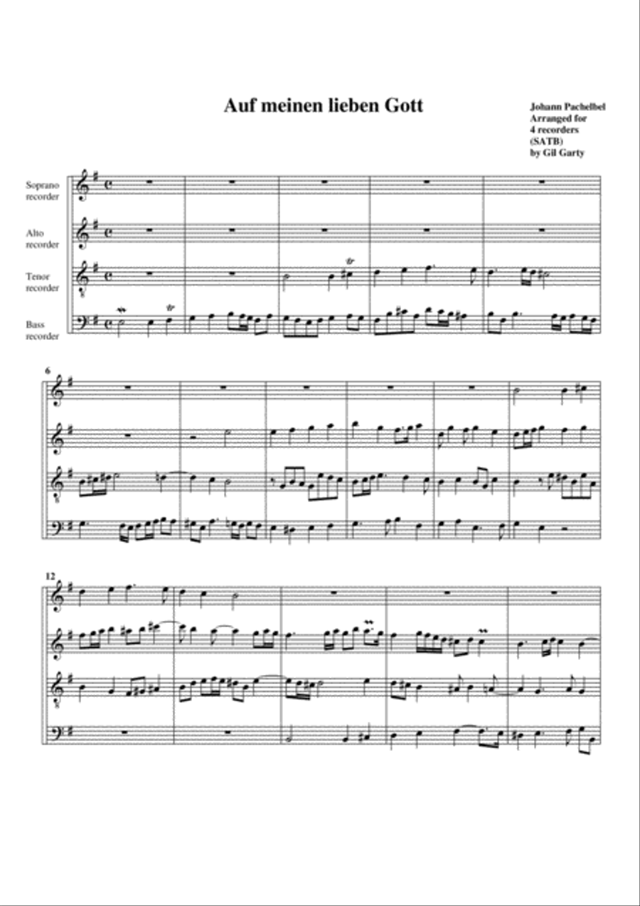 Auf meinen lieben Gott (arrangement for 4 recorders) Recorder scores gallery preview page 1