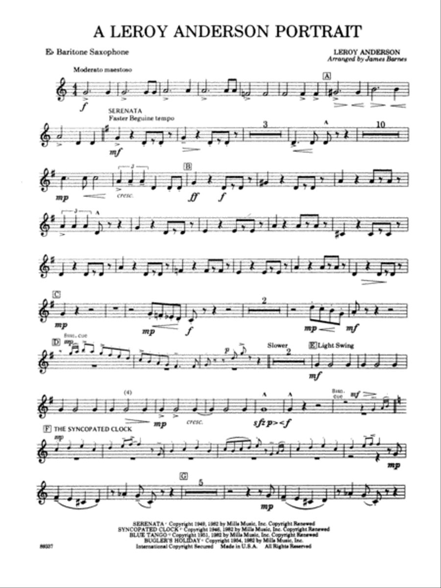 Leroy Anderson Portrait: E-flat Baritone Saxophone Concert Band scores gallery preview page 1