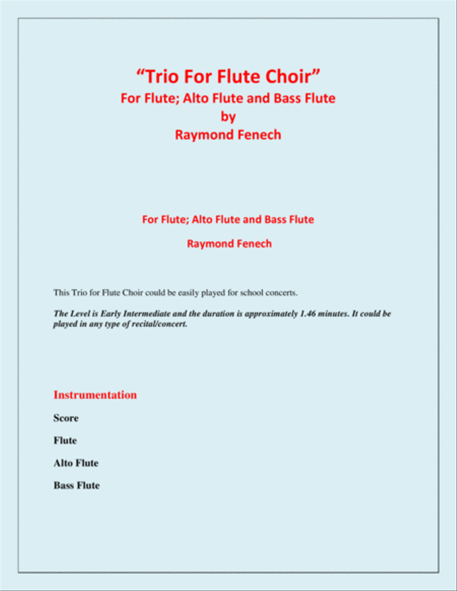 Trio for Flute Choir (Flute; Alto Flute and Bass Flute) - Easy/Beginner Woodwind Trio scores gallery preview page 2
