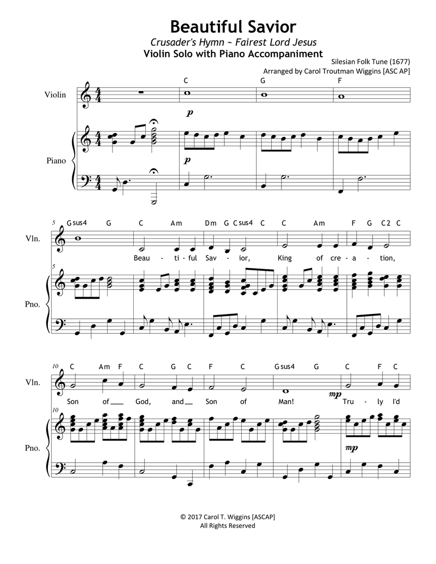 Beautiful Savior (Violin & Piano Duet) Violin Solo scores gallery preview page 1