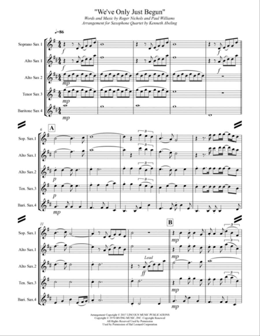 We've Only Just Begun Woodwind Quartet scores gallery preview page 2