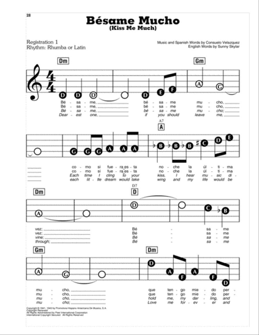 Besame Mucho (Kiss Me Much) Electronic Keyboard scores gallery preview page 1