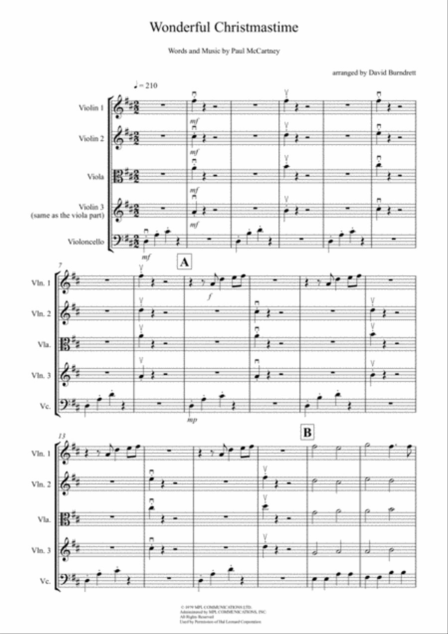 Wonderful Christmastime String Quartet scores gallery preview page 1