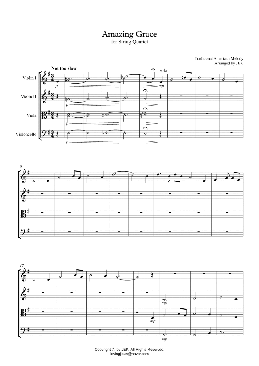 HYMN FOR STRING QUARTET - Amazing Grace String Quartet scores gallery preview page 1
