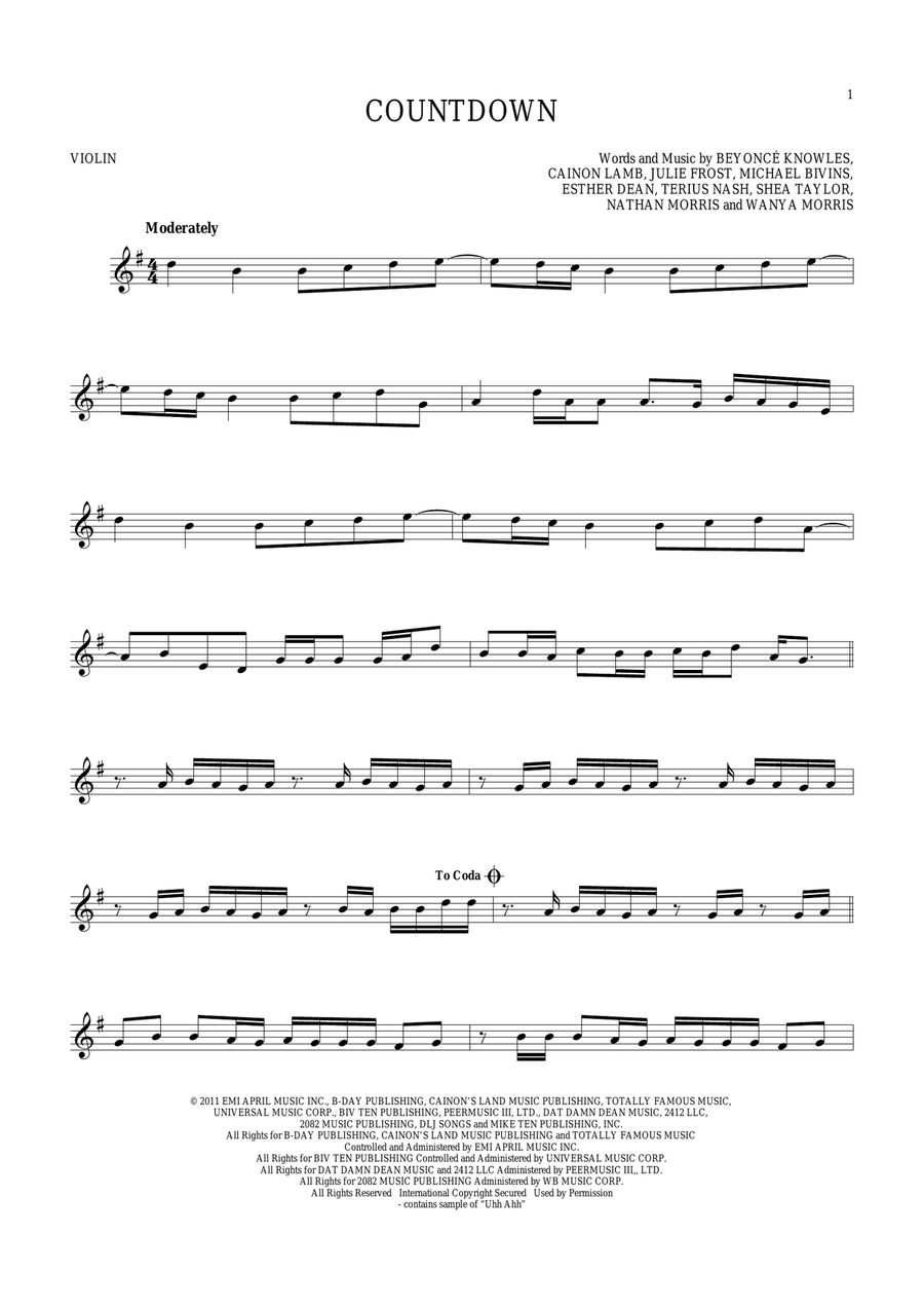 Countdown Countdown Violin Solo scores gallery preview page 1