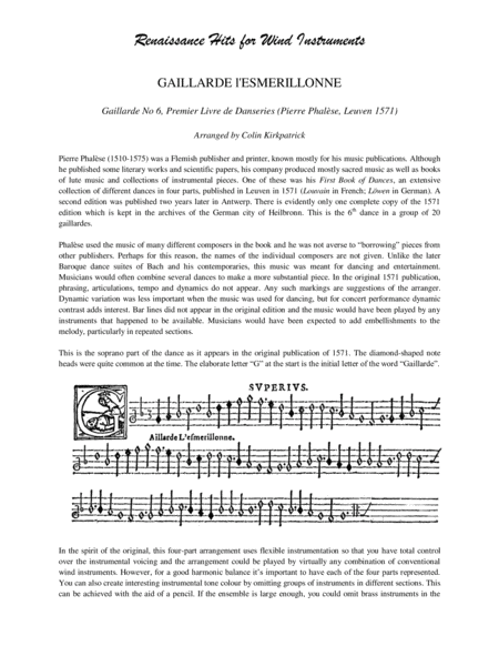 Gaillarde l'Esmerillonne, First Book of Dances (Pierre Phalèse, 1571) for Wind Instruments image number null
