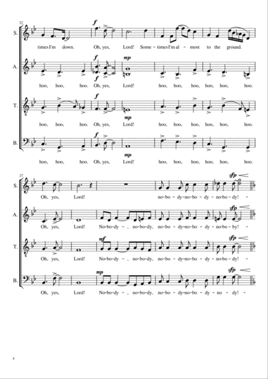 Nobody knows the trouble I've seen 4-Part scores gallery preview page 4