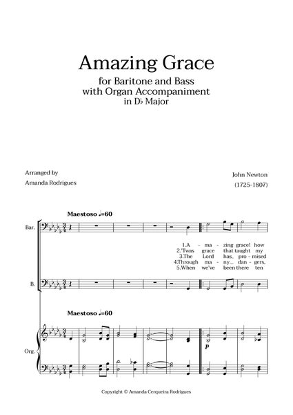 Amazing Grace in Db Major - Baritone and Bass with Organ Accompaniment image number null