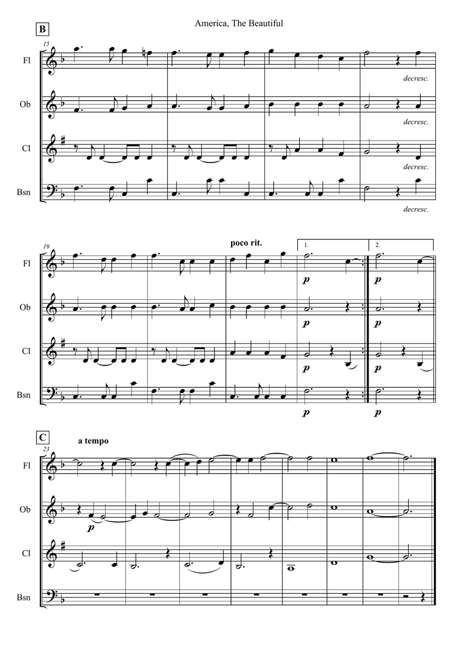 America, The Beautiful Woodwind Quartet scores gallery preview page 2