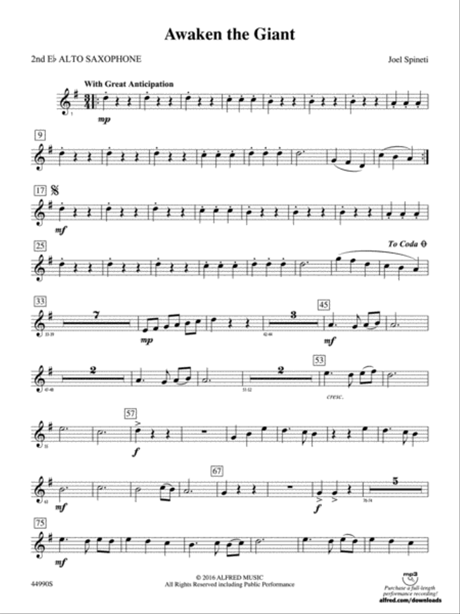 Awaken the Giant: 2nd E-flat Alto Saxophone Concert Band scores gallery preview page 1