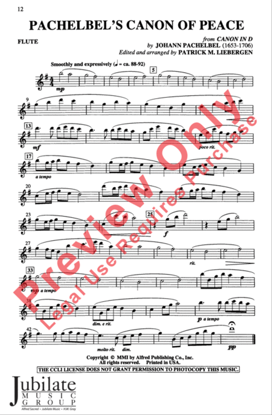 Pachelbel's Canon of Peace Unison Choir scores gallery preview page 12