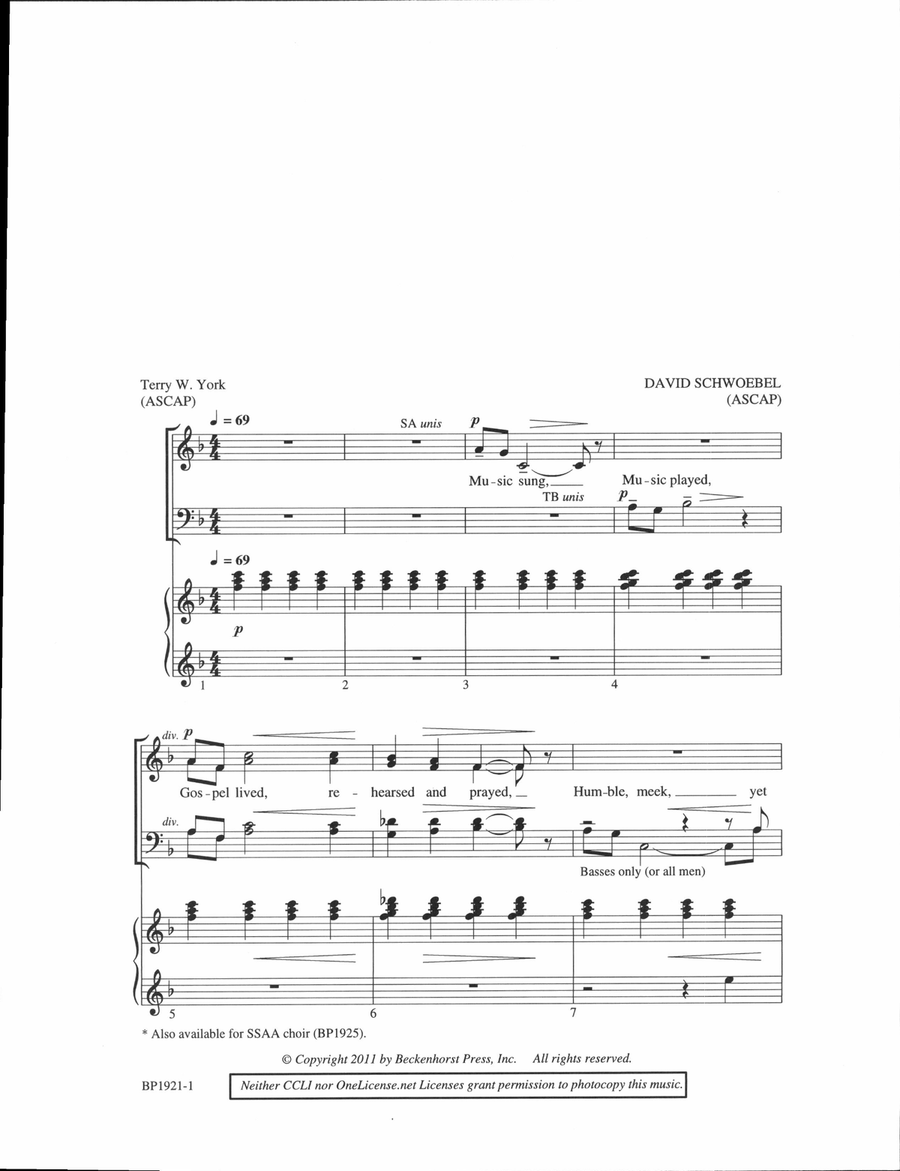 To Live His Song (SATB) image number null