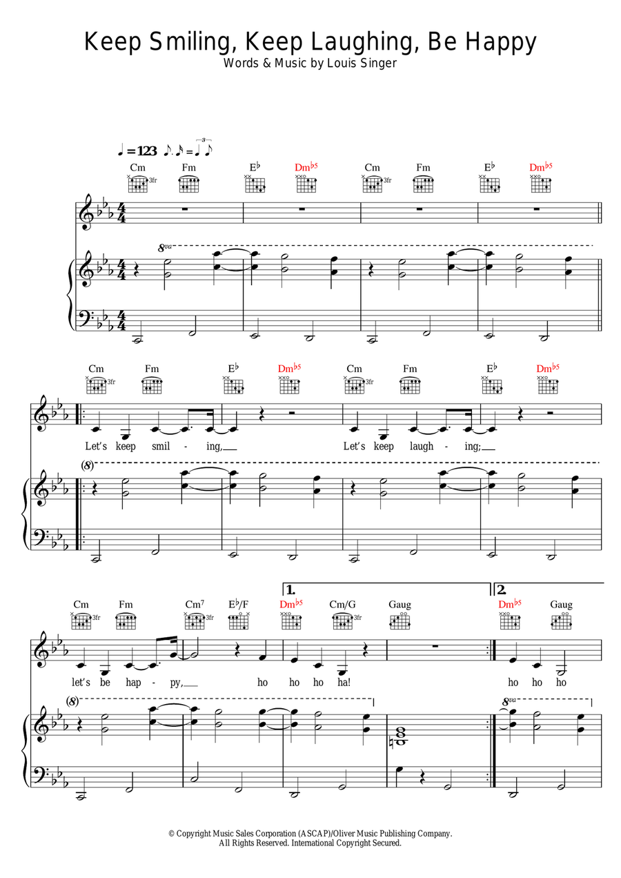 Keep Smiling, Keep Laughing, Be Happy Piano, Vocal scores gallery preview page 1