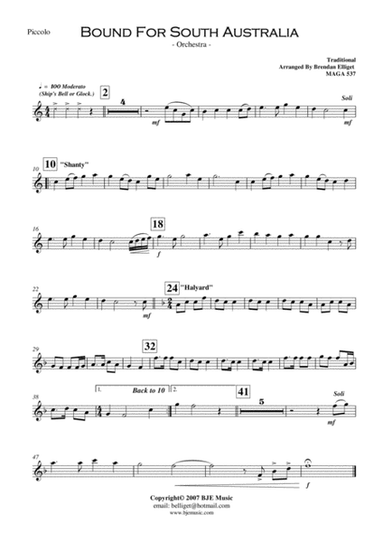 Bound For South Australia Orchestra Score and Parts PDF image number null