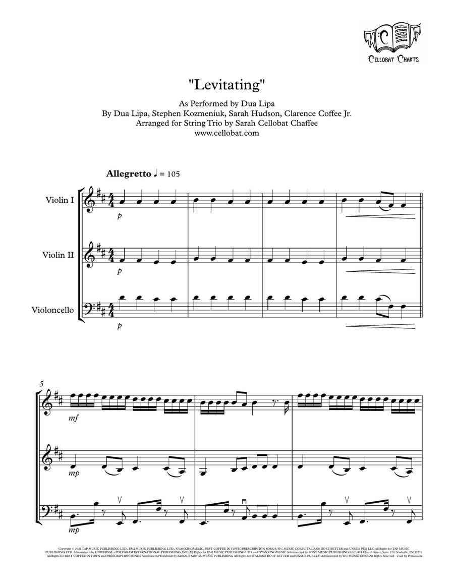 Levitating by Dua Lipa String Trio - Digital Sheet Music