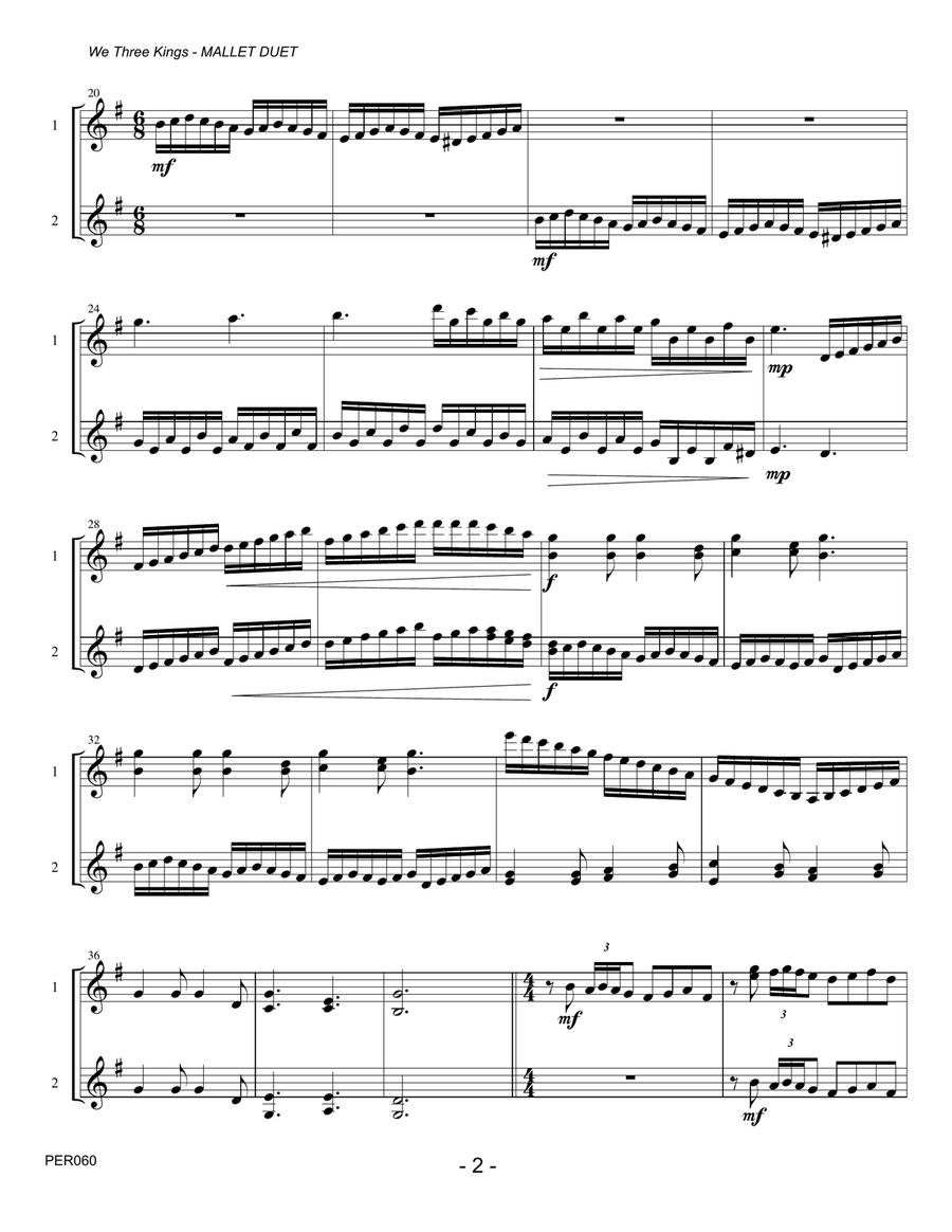 2 MALLET DUETS FOR CHRISTMAS (challenging carol arrangements) Percussion Ensemble scores gallery preview page 2