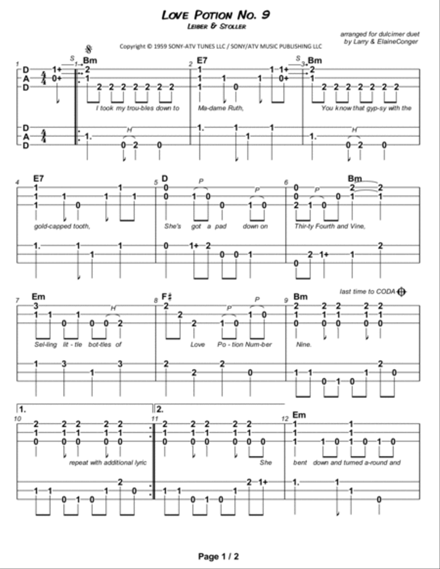 Love Potion Number 9 Dulcimer scores gallery preview page 2